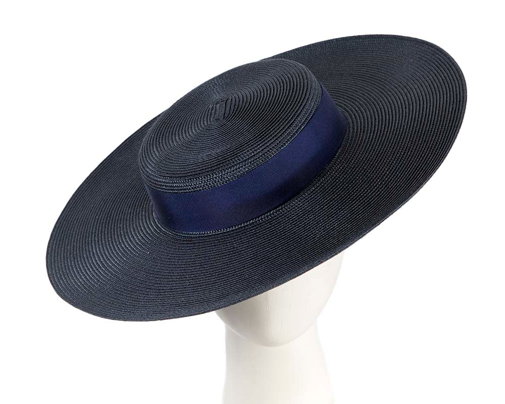 Wide brim dark navy boater hat